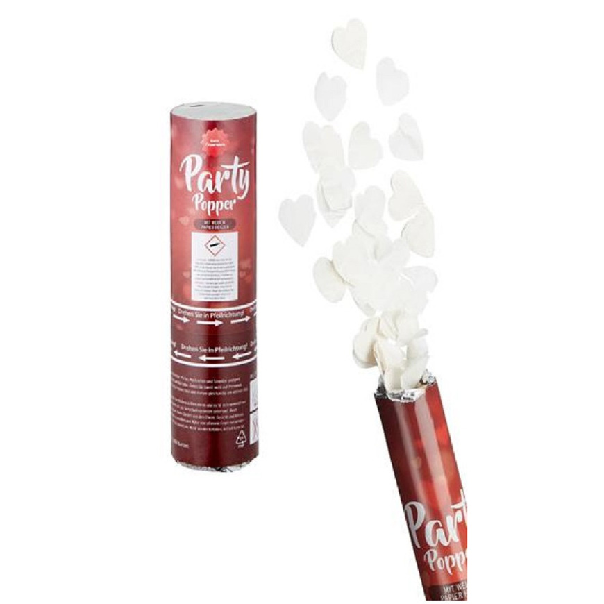 Party popper-confetti shooter valentijn-bruiloft hartjes wit 20 cm
