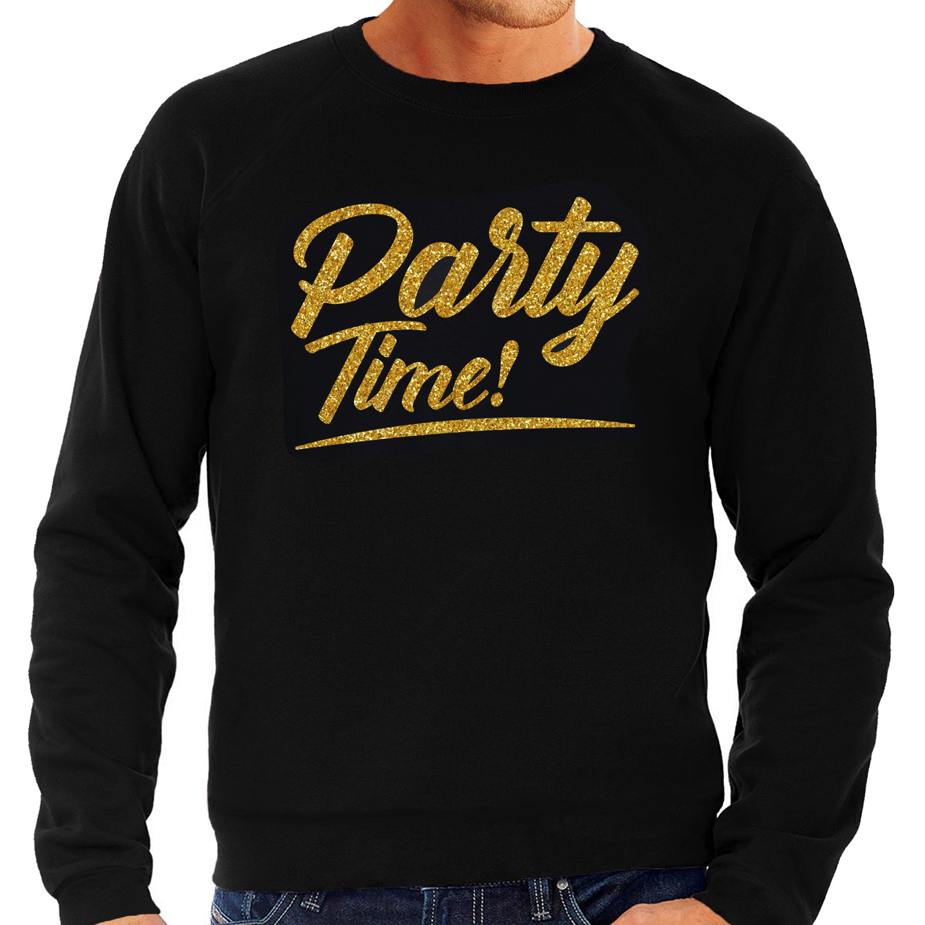 Party time goud tekst sweater zwart heren Glitter en Glamour goud party kleding trui