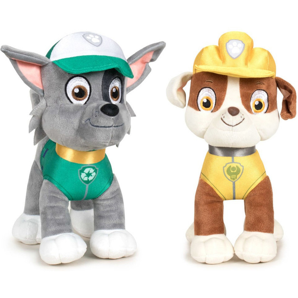 Paw Patrol knuffels set van 2x karakters Rocky en Rubble 27 cm