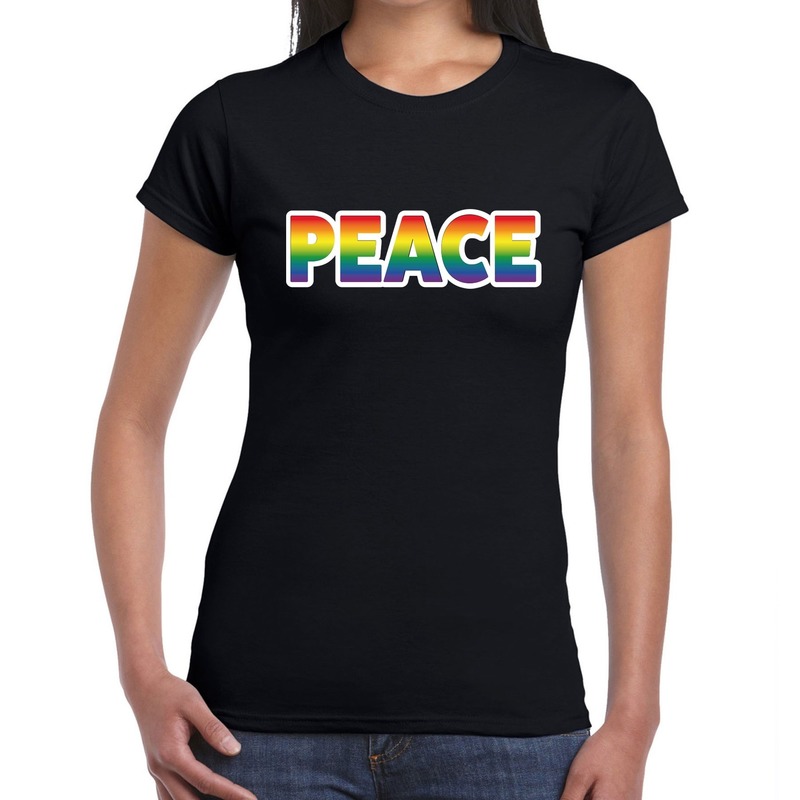 Peace gay pride t-shirt zwart voor dames