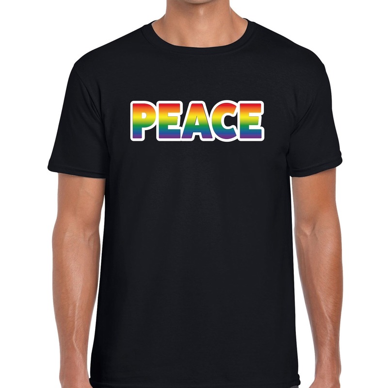Peace regenboog gay pride shirt zwart voor heren