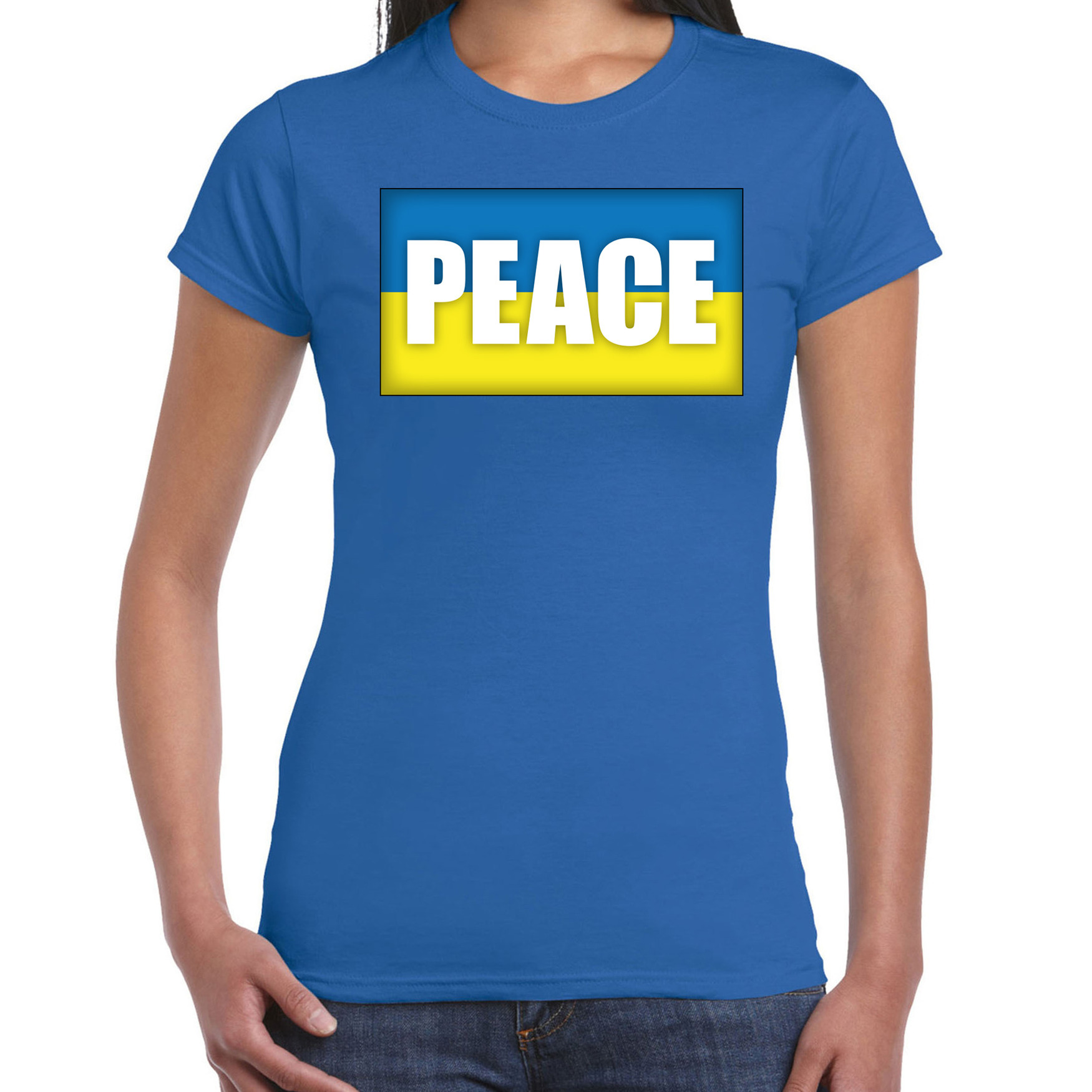 Peace t-shirt blauw dames Oekraine shirt met Oekraiense vlag