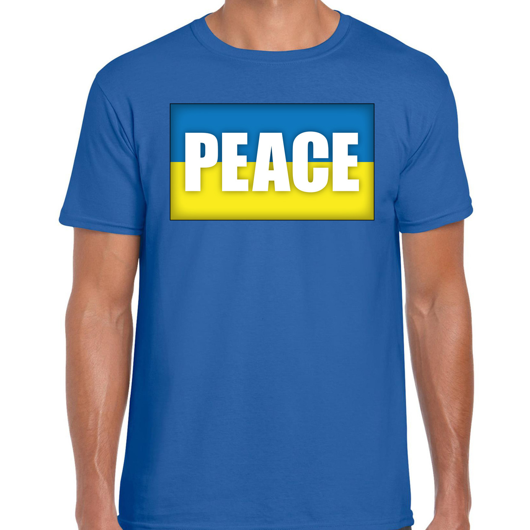 Peace t-shirt blauw heren vrede Oekraine shirt met Oekraiense vlag
