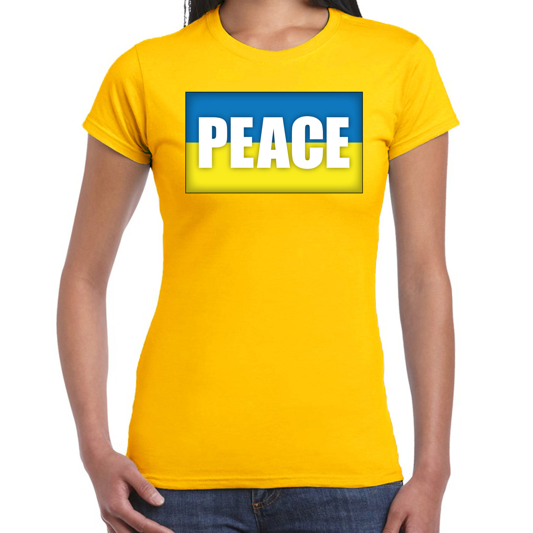 Peace t-shirt geel dames Oekraine shirt met Oekraiense vlag
