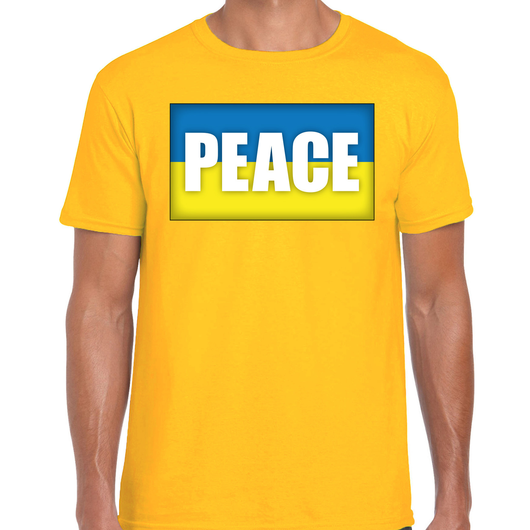 Peace t-shirt geel heren Oekraine shirt met Oekraiense vlag