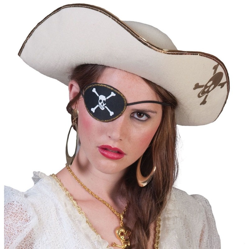 Pirates of the Caribbean thema witte piratenhoed met schedel