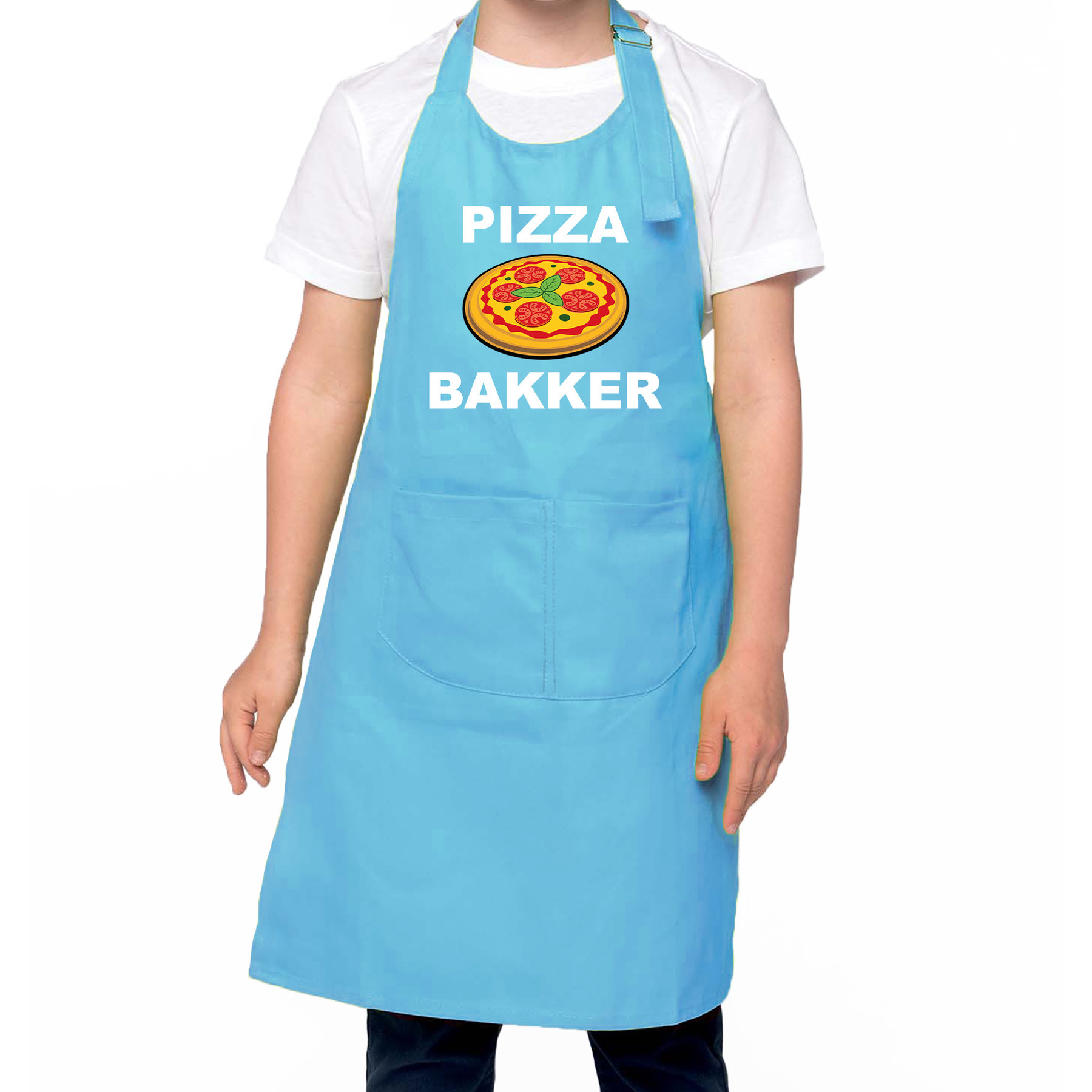 Pizza bakker schort- keukenschort blauw voor jongens en meisjes Bakken met kinderen
