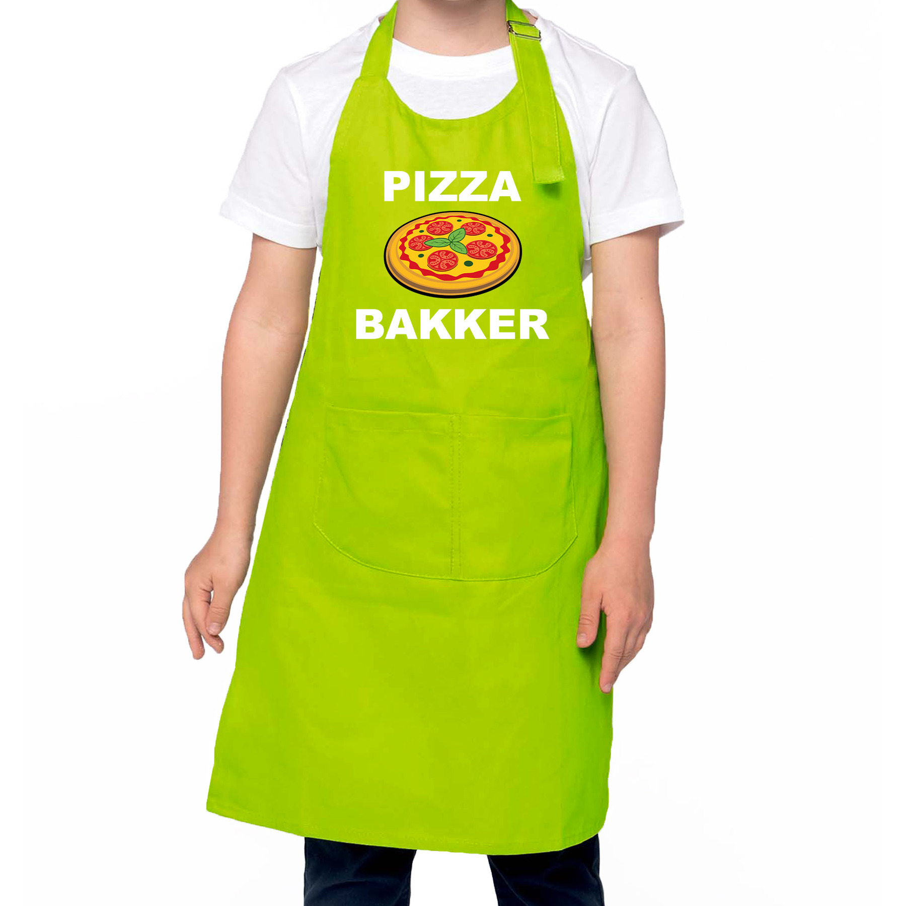 Pizza bakker schort- keukenschort groen voor jongens en meisjes Bakken met kinderen
