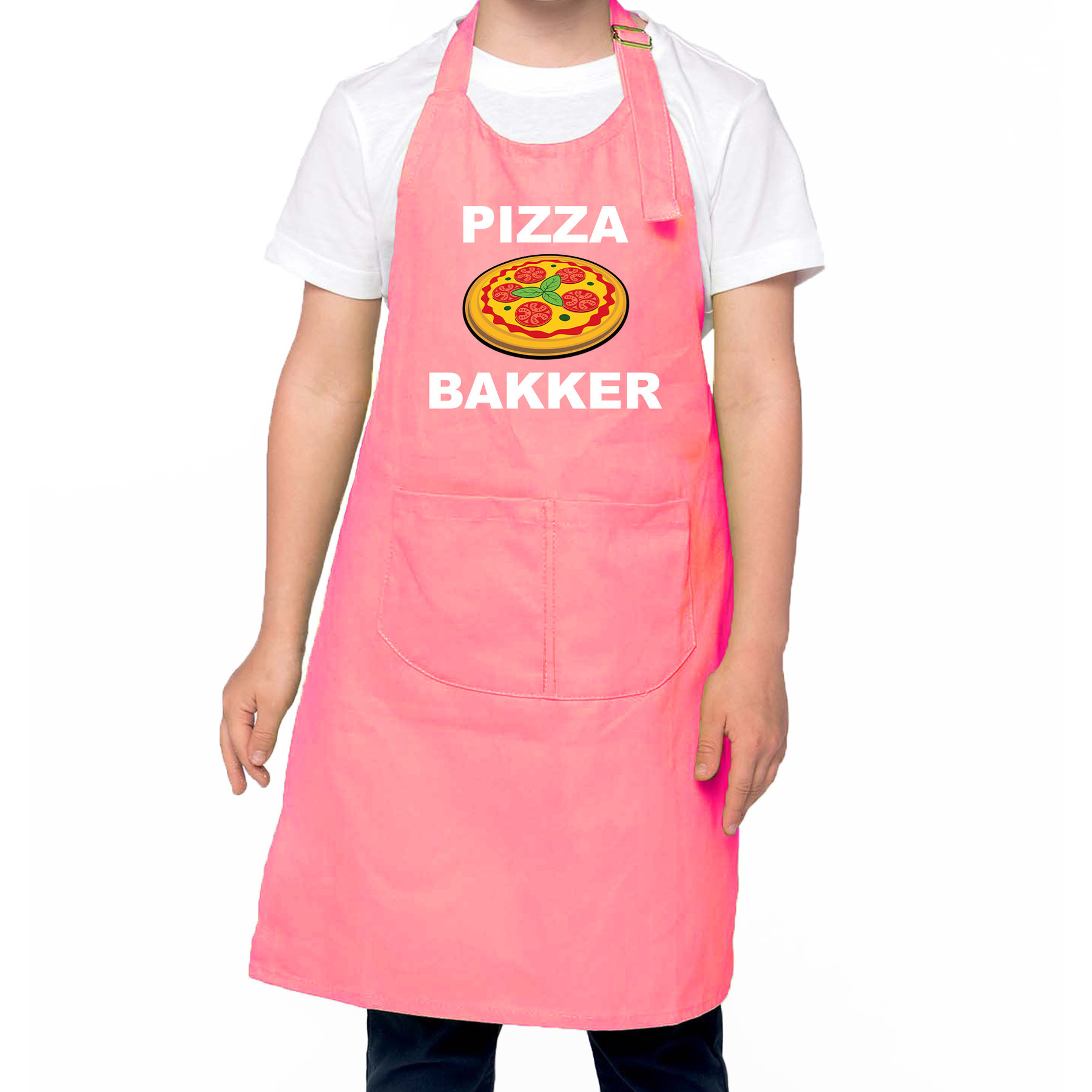 Pizza bakker schort- keukenschort roze voor jongens en meisjes Bakken met kinderen