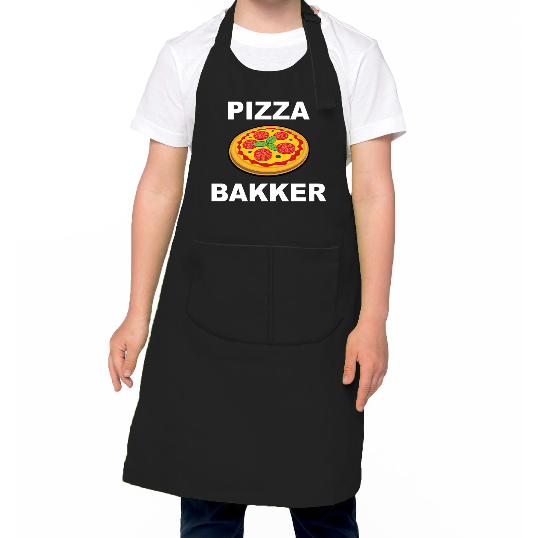 Pizza bakker schort- keukenschort zwart voor jongens en meisjes Bakken met kinderen
