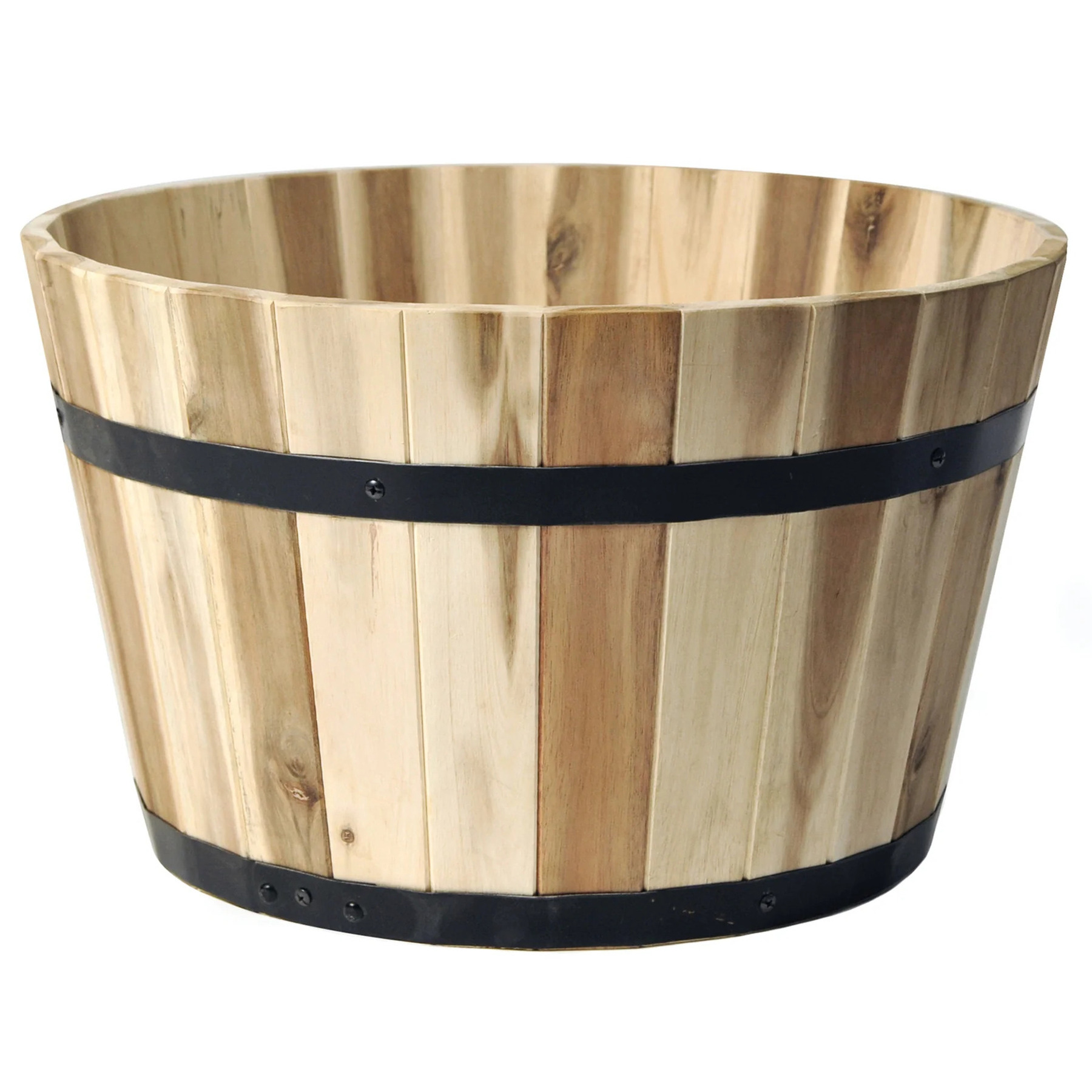 Plantenbak-bloempot Low Barrel acacia hout naturel bruin D33 x H21 cm