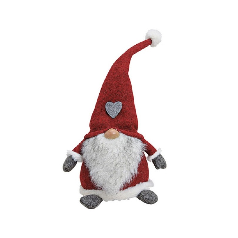 Pluche gnome-dwerg decoratie pop-knuffel wit-rood-grijs 16 x 20 x 40 cm