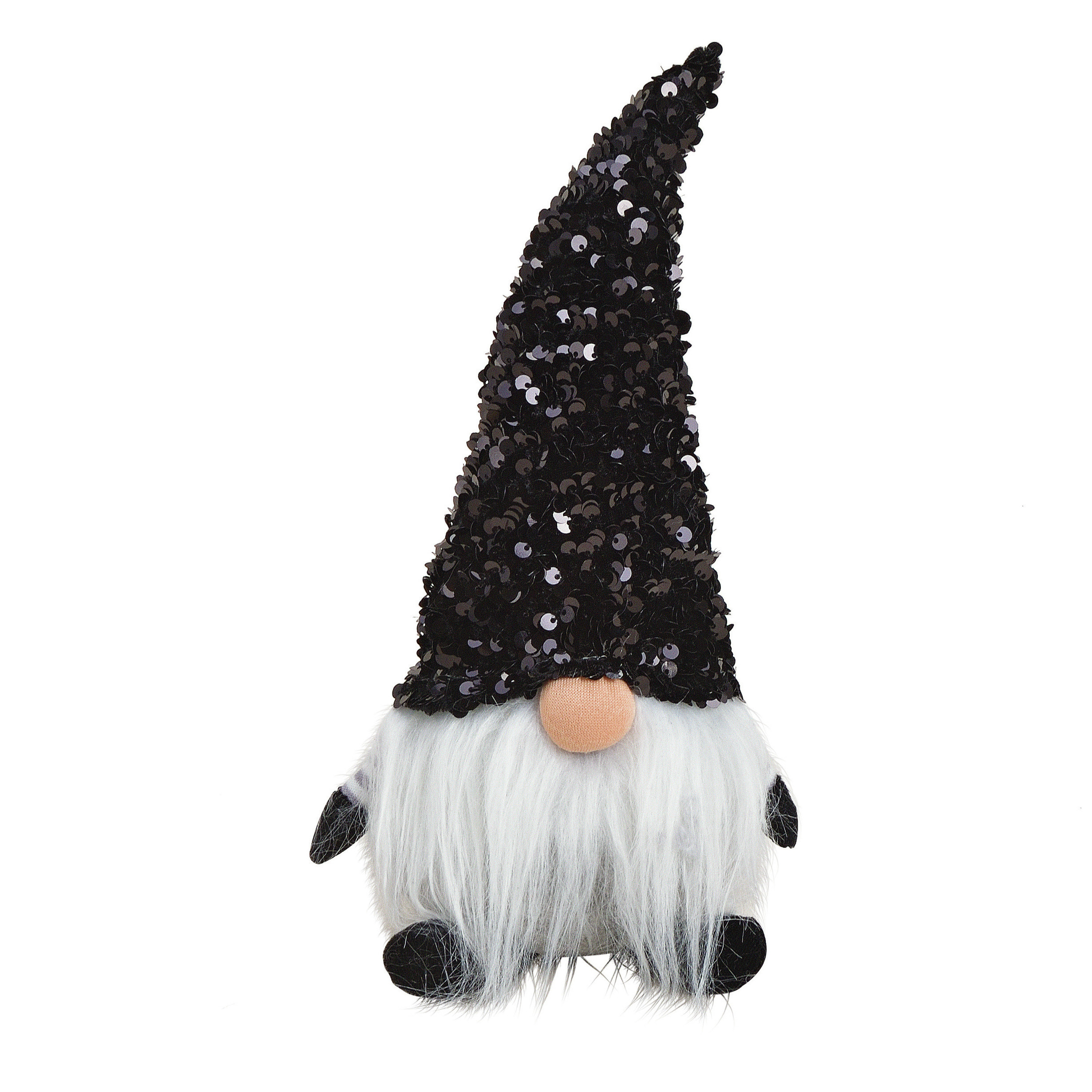 Pluche gnome-dwerg decoratie pop-knuffel zwart met glitter 29 cm