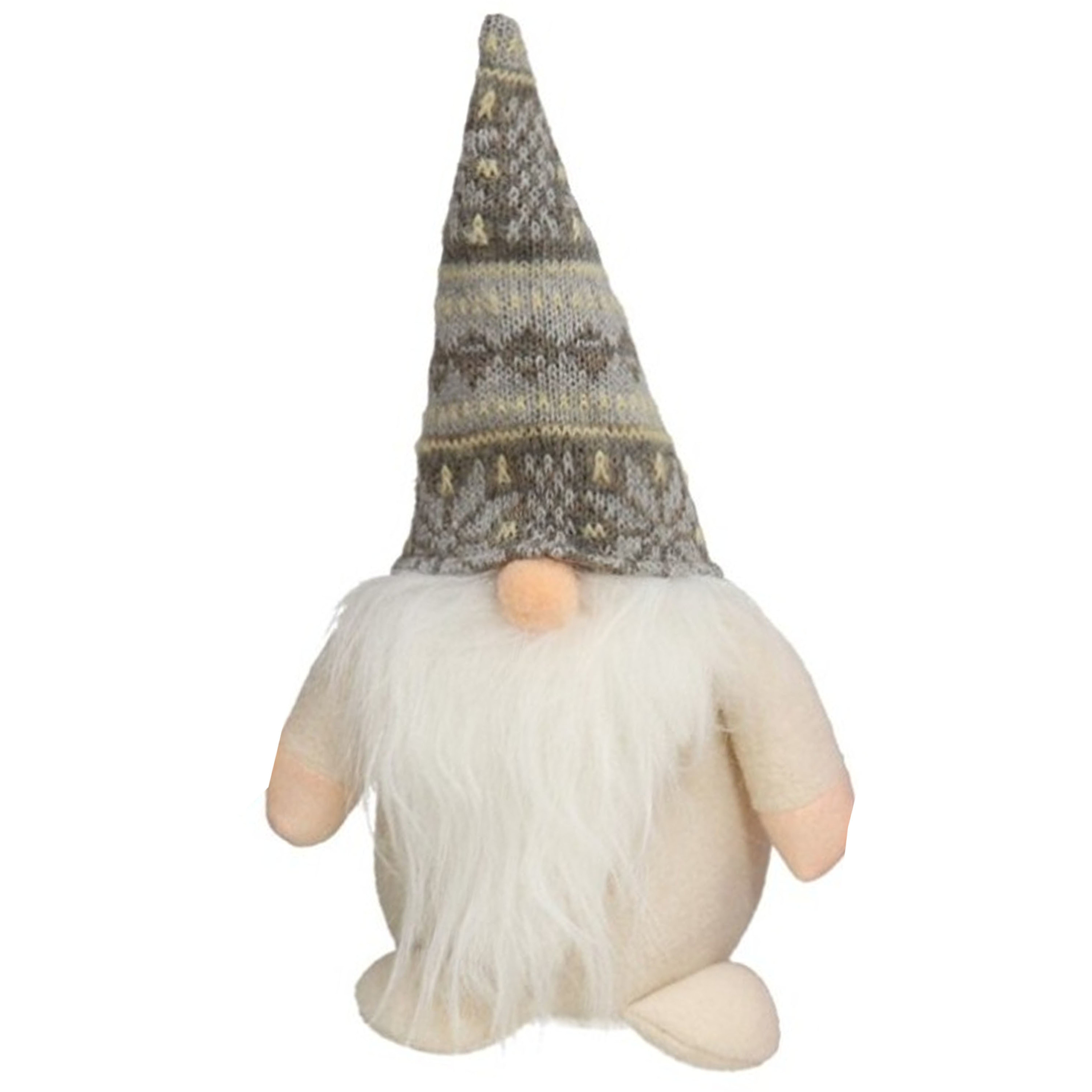 Pluche gnome-dwerg-kabouter decoratie pop-knuffel kleding creme en muts 26 x 11 cm