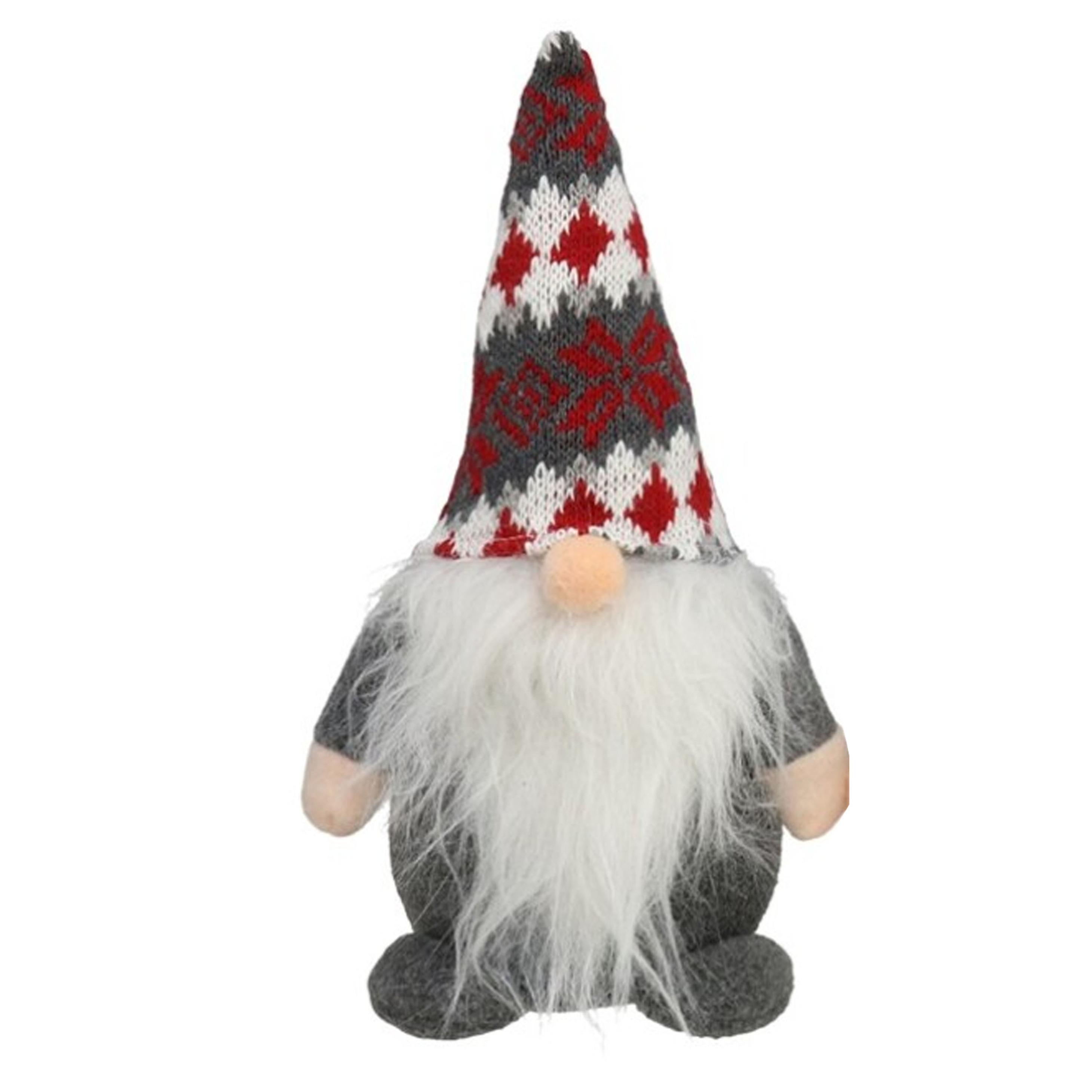 Pluche gnome-dwerg-kabouter decoratie pop-knuffel kleding grijs en muts 26 x 11 cm