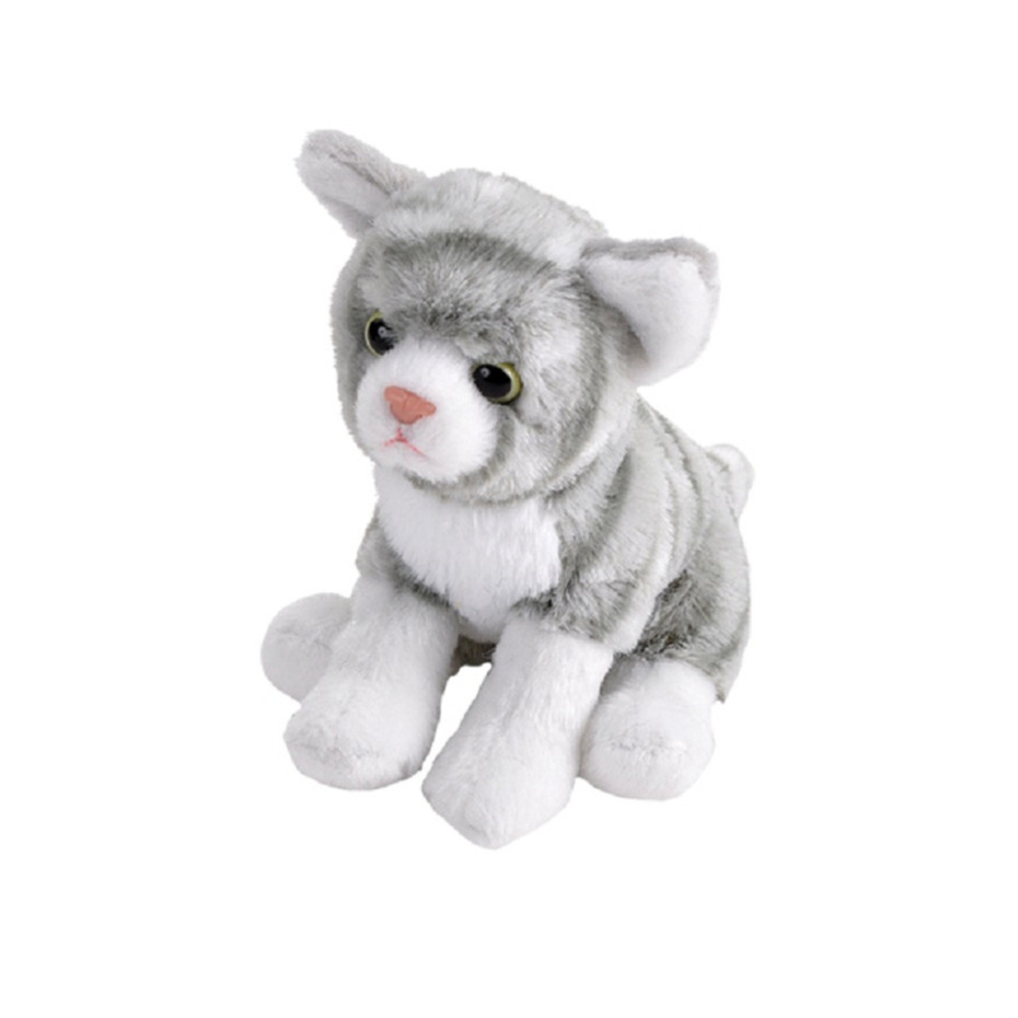 Pluche knuffel kat-poes grijs met wit van 13 cm