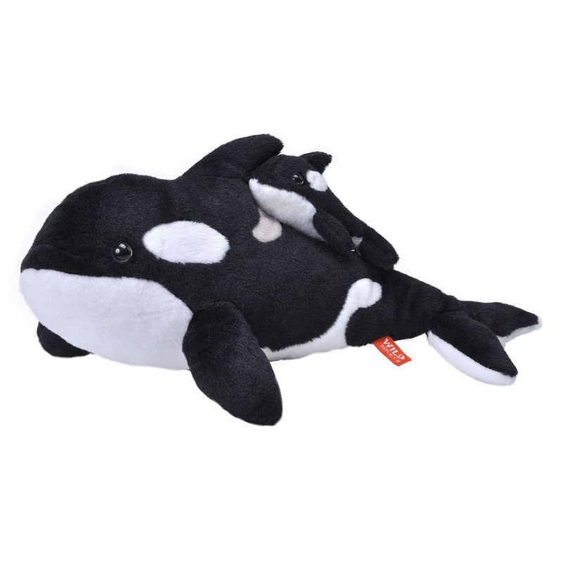 Pluche zwart-witte orka met baby knuffel 38 cm speelgoed