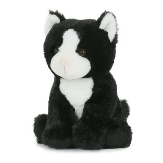 Pluche zwart-witte speelgoed poes-kat dierenknuffel 18 cm