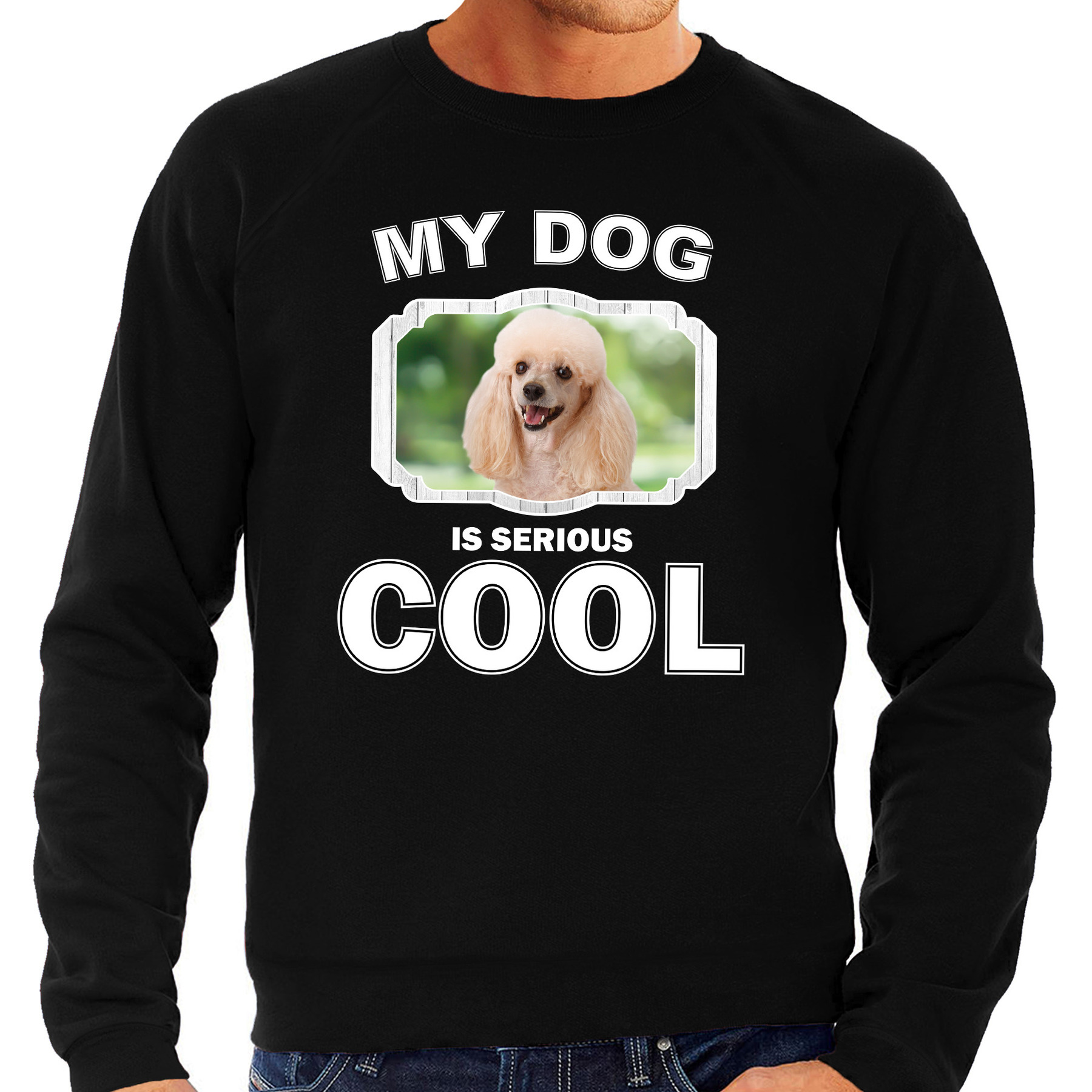 Poedel honden sweater-trui my dog is serious cool zwart voor heren