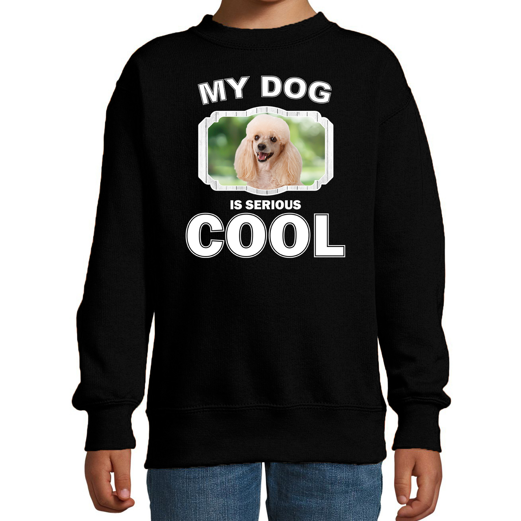 Poedel honden trui-sweater my dog is serious cool zwart voor kinderen
