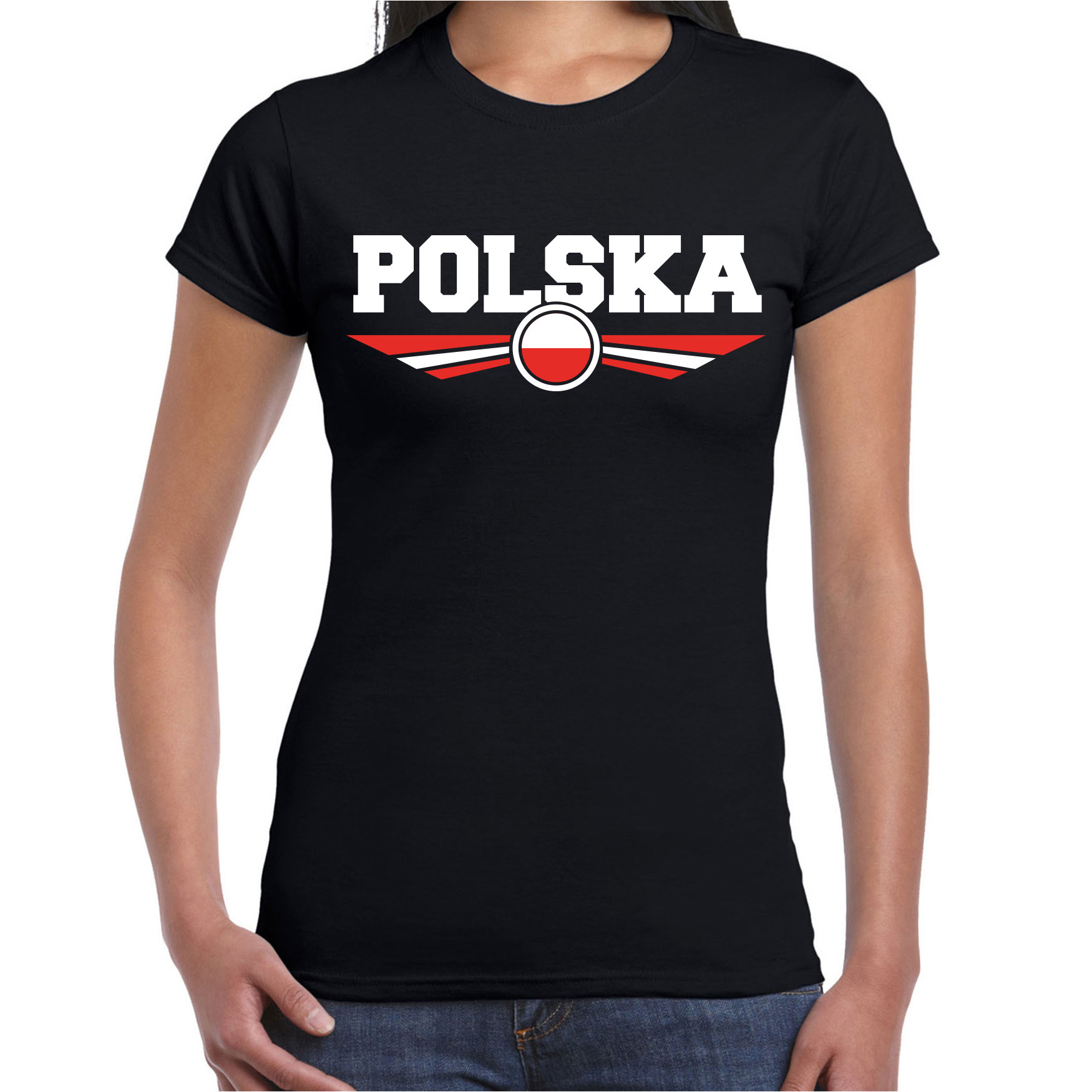 Polen-Polska landen t-shirt zwart dames
