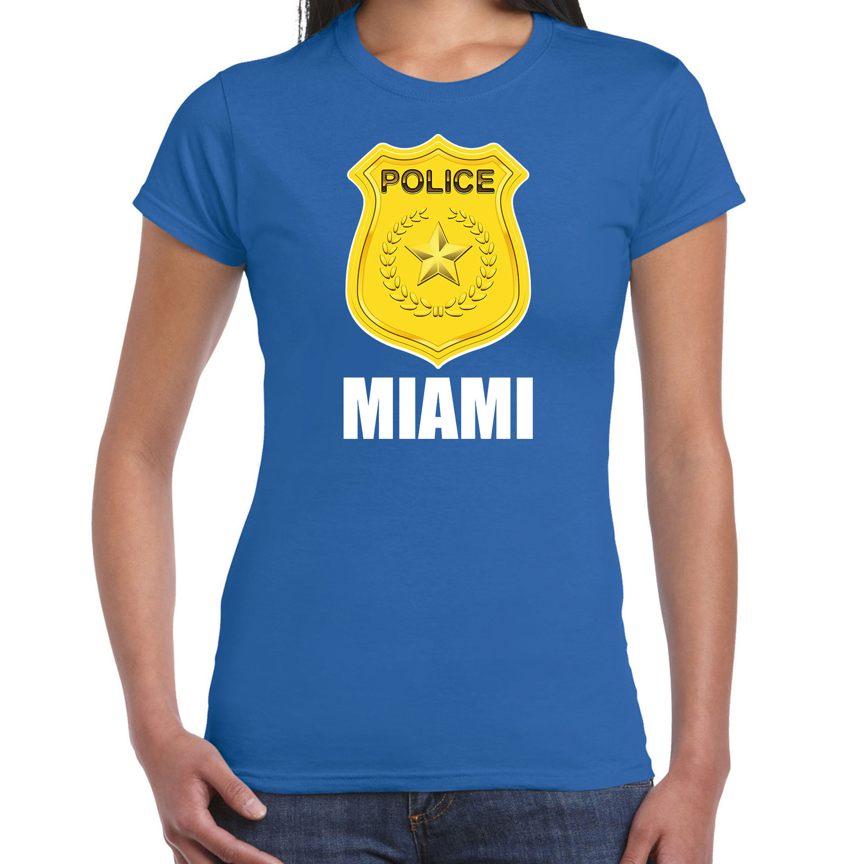 Police-politie embleem Miami verkleed t-shirt blauw voor dames