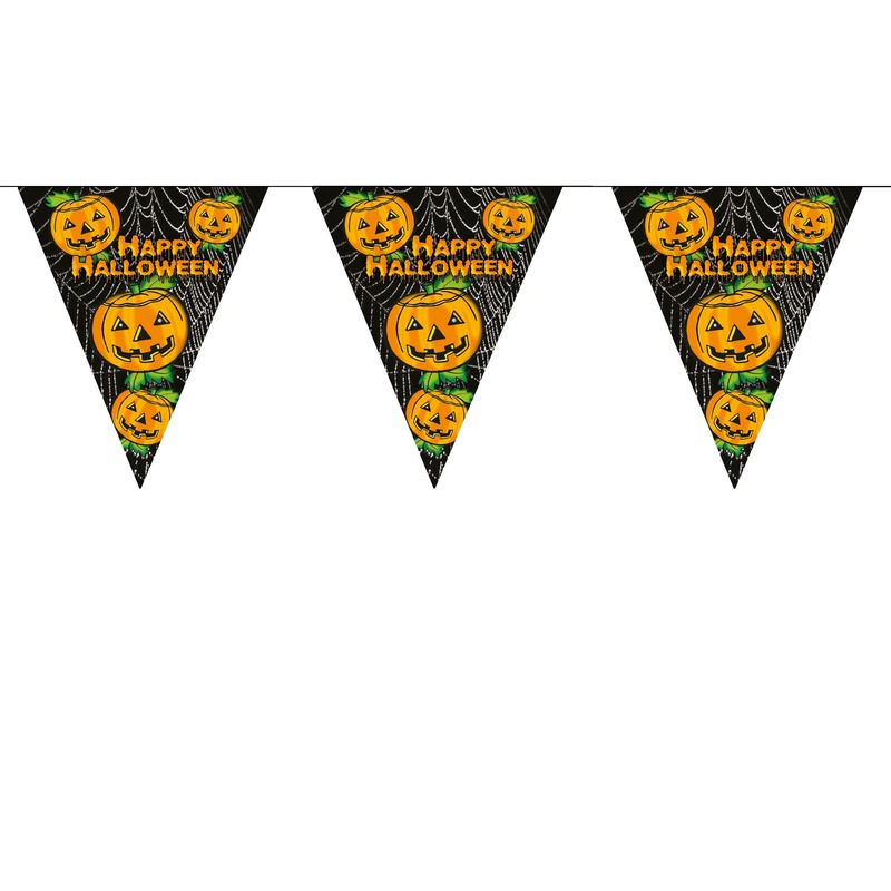 Pompoenen Halloween vlaggenlijn feestslinger plastic 500 cm