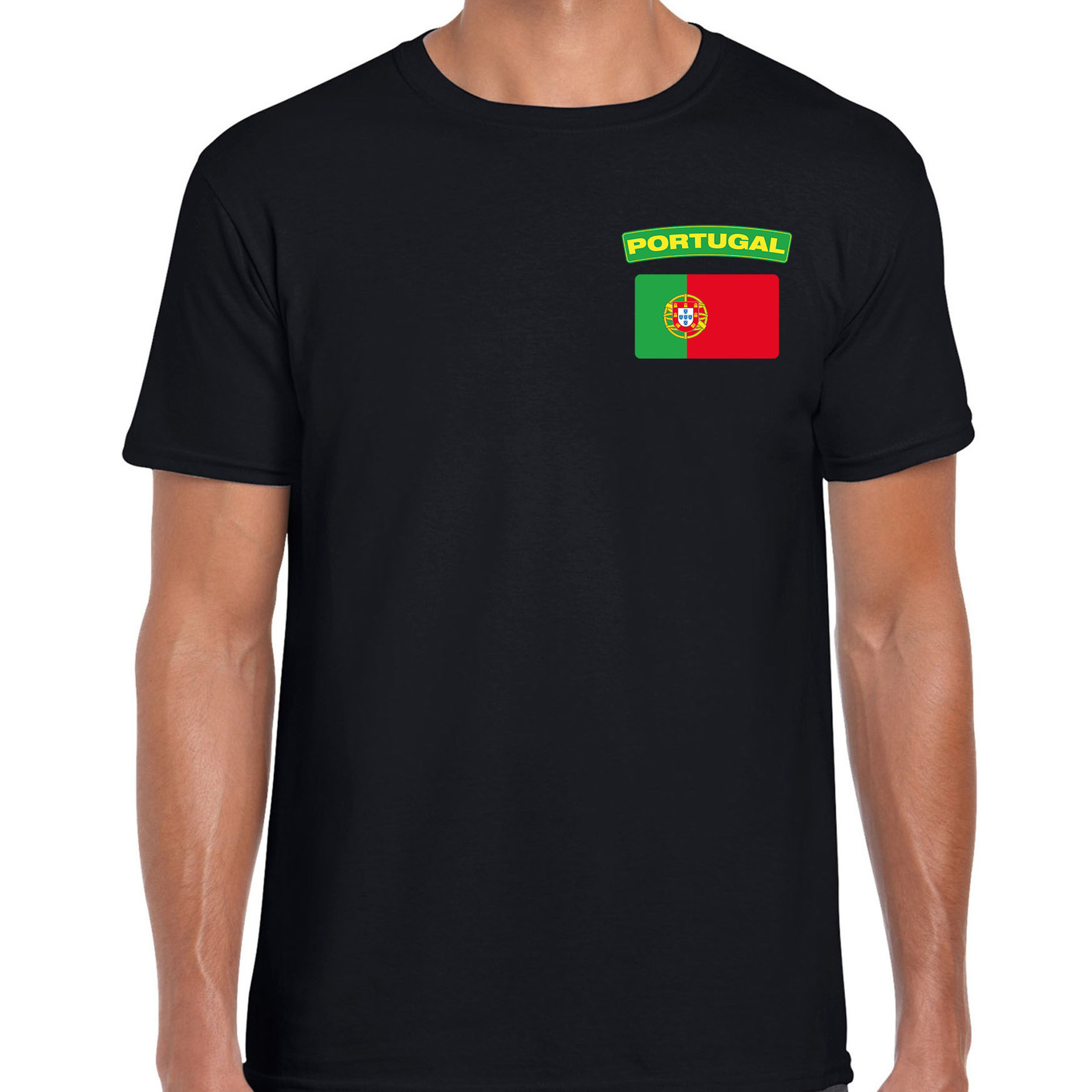 Portugal t-shirt met vlag zwart op borst voor heren