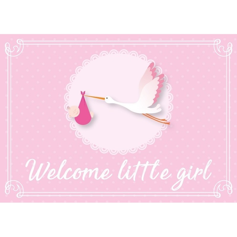 Postkaartje-wenskaartje geboorte-babyshower meisje roze