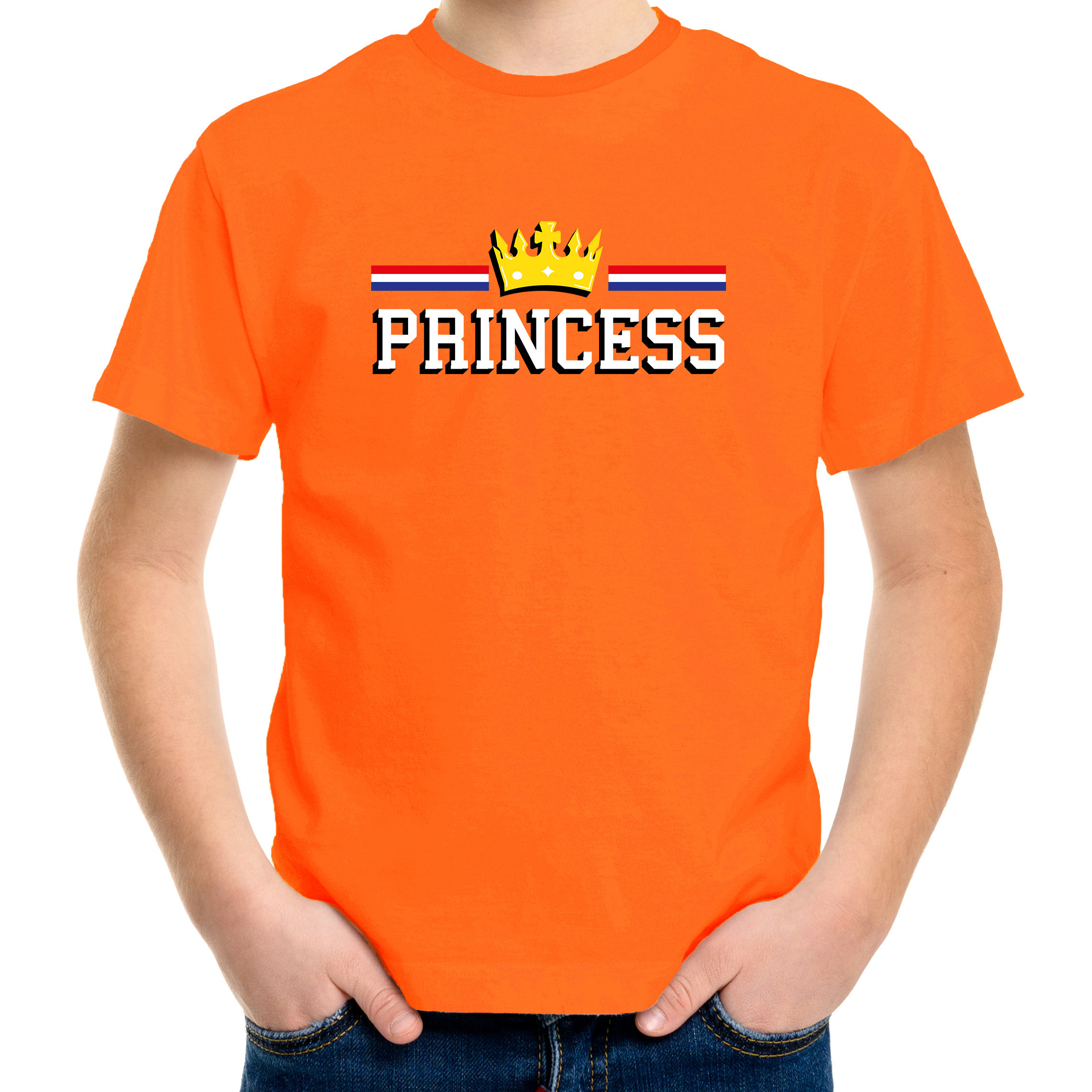 Princess met kroon t-shirt oranje voor kinderen EK-WK Koningsdag shirts