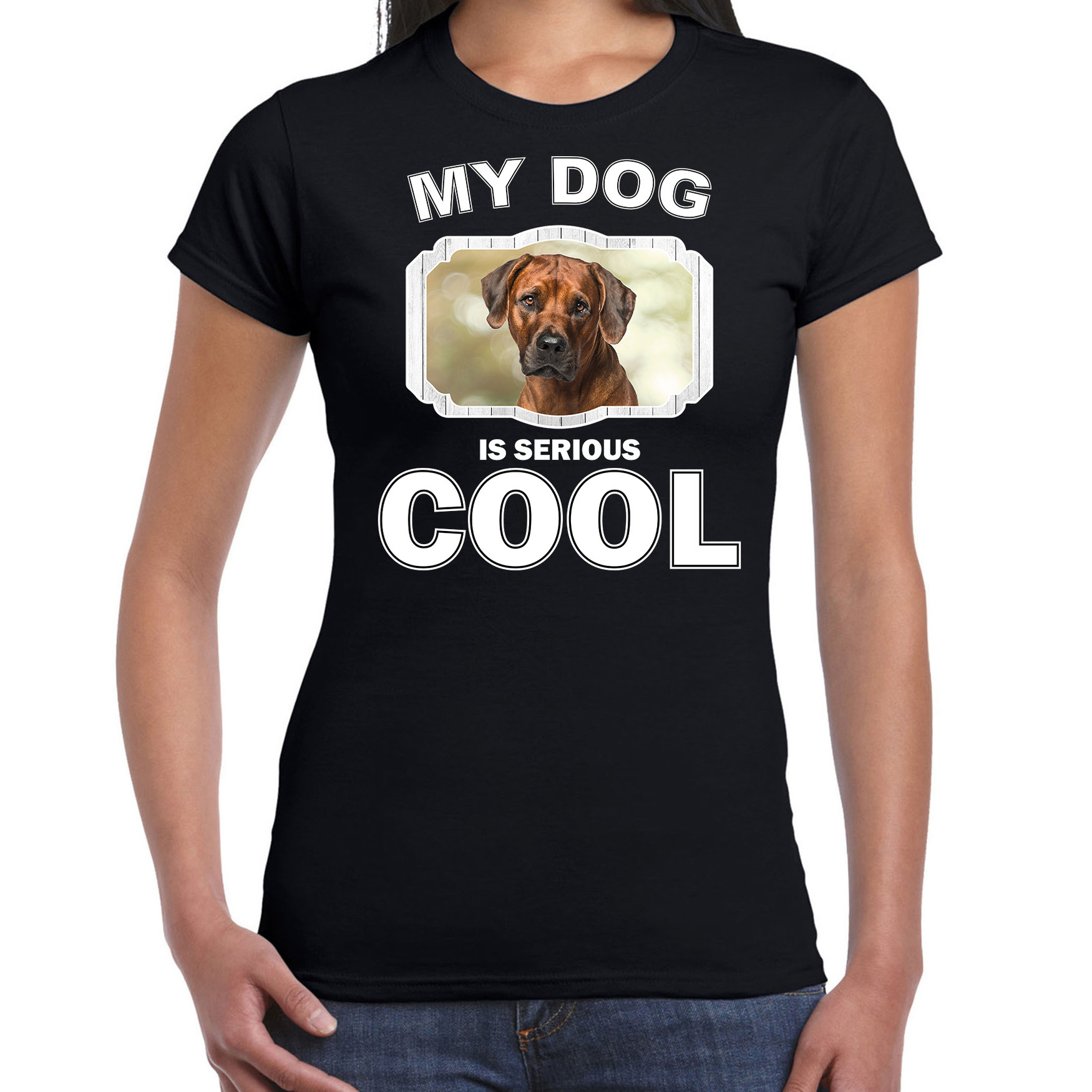 Pronkruggen honden t-shirt my dog is serious cool zwart voor dames