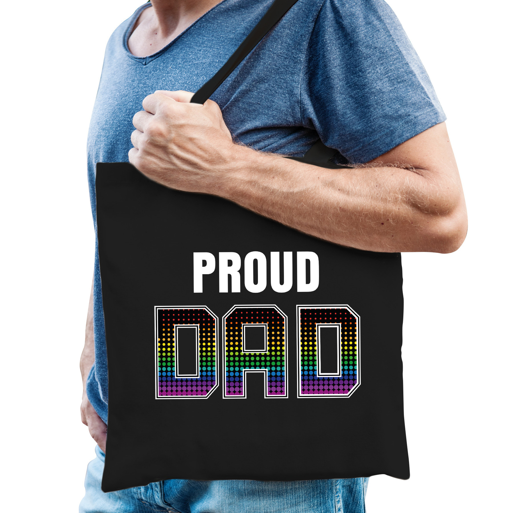 Proud dad-trotse vader regenboog cadeau tas zwart voor heren