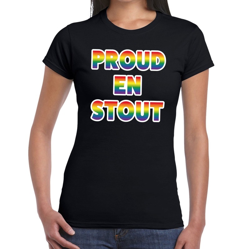 Proud en stout gay pride t-shirt zwart voor dames