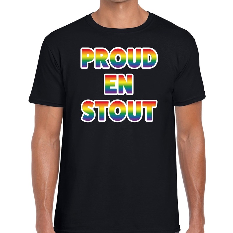 Proud en stout regenboog gaypride shirt zwart voor heren