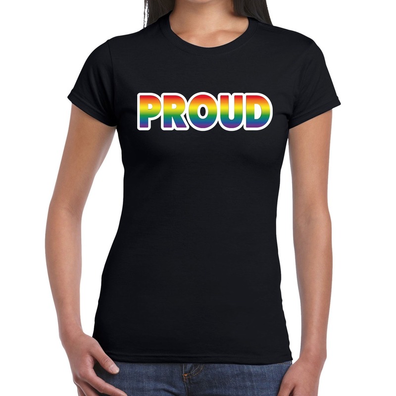 Proud gay pride t-shirt zwart voor dames