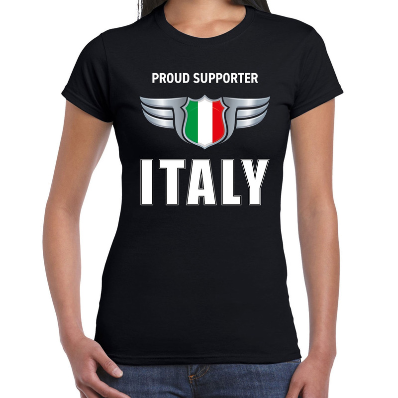Proud supporter Italy-Italie t-shirt zwart voor dames