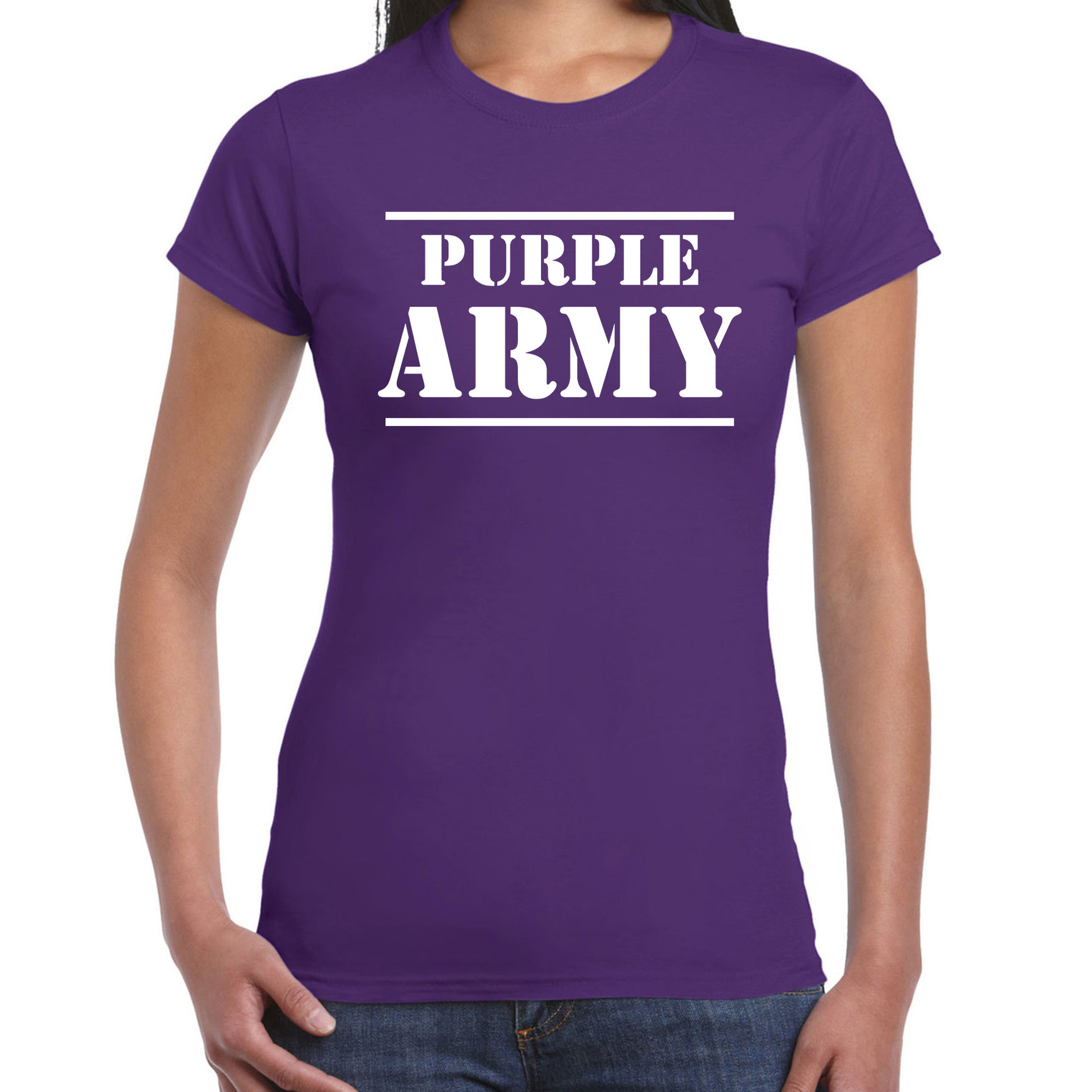 Purple army-Paarse leger supporter-fan t-shirt paars voor dames Toppers-Paarse vrijdag