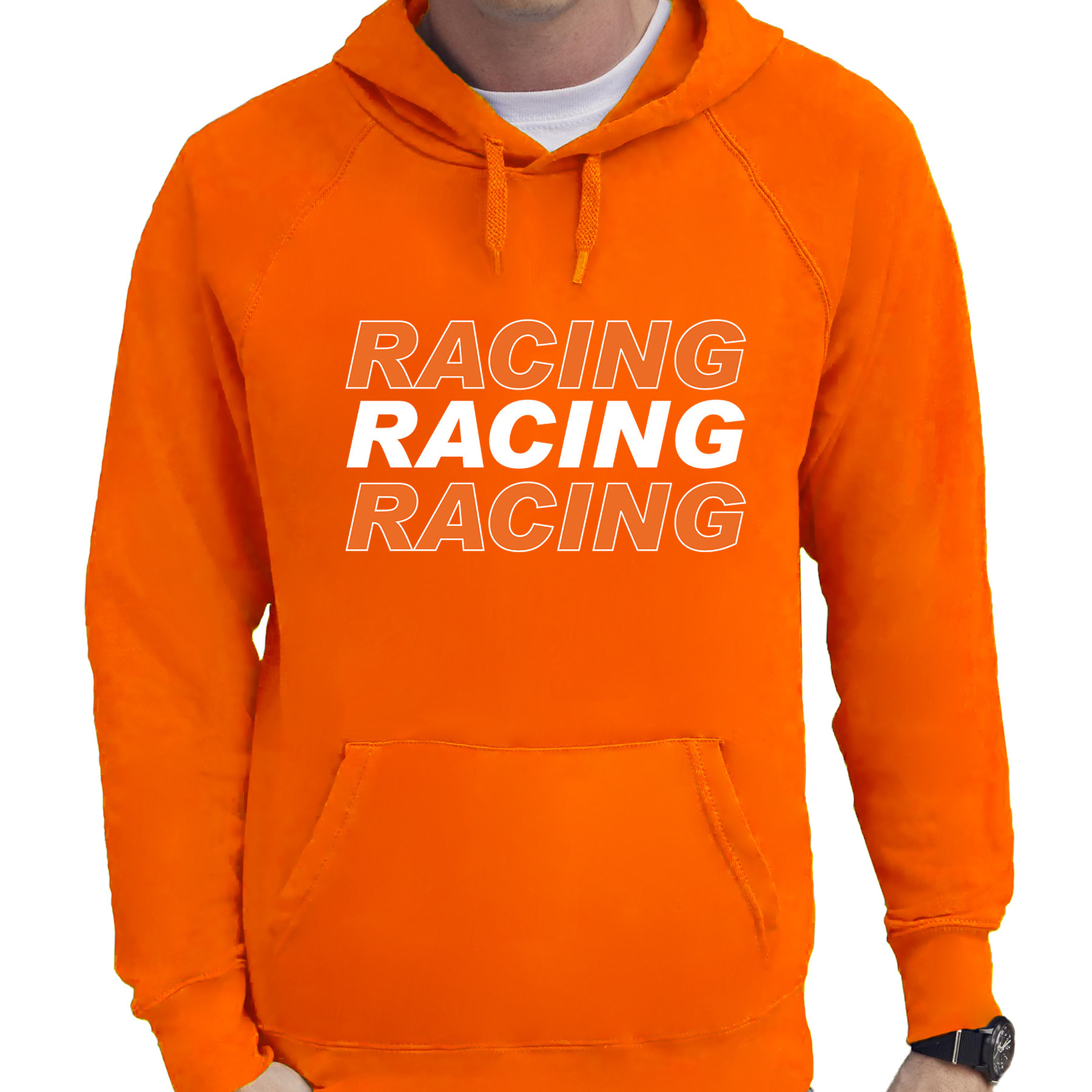 Racing supporter-race fan hoodie-hooded sweater oranje voor heren