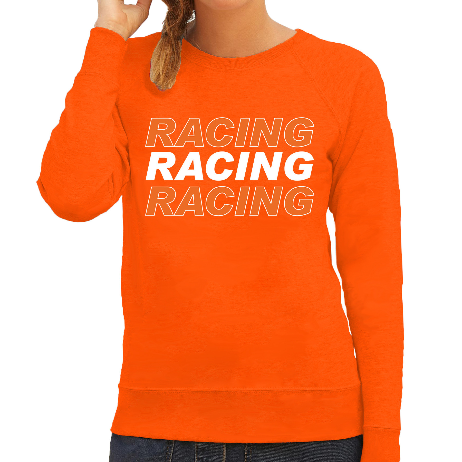 Racing supporter-race fan sweater oranje voor dames
