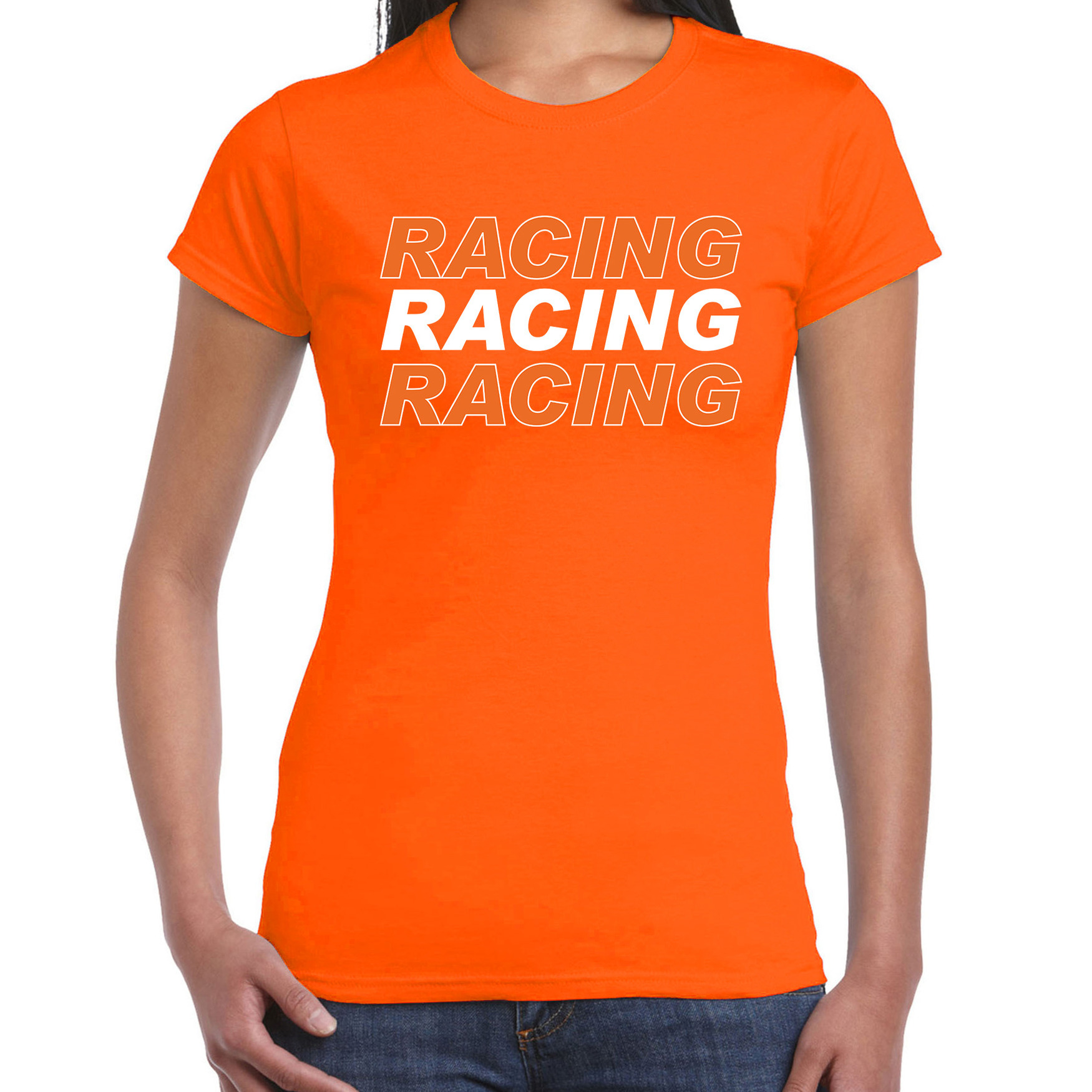 Racing supporter-race fan t-shirt oranje voor dames
