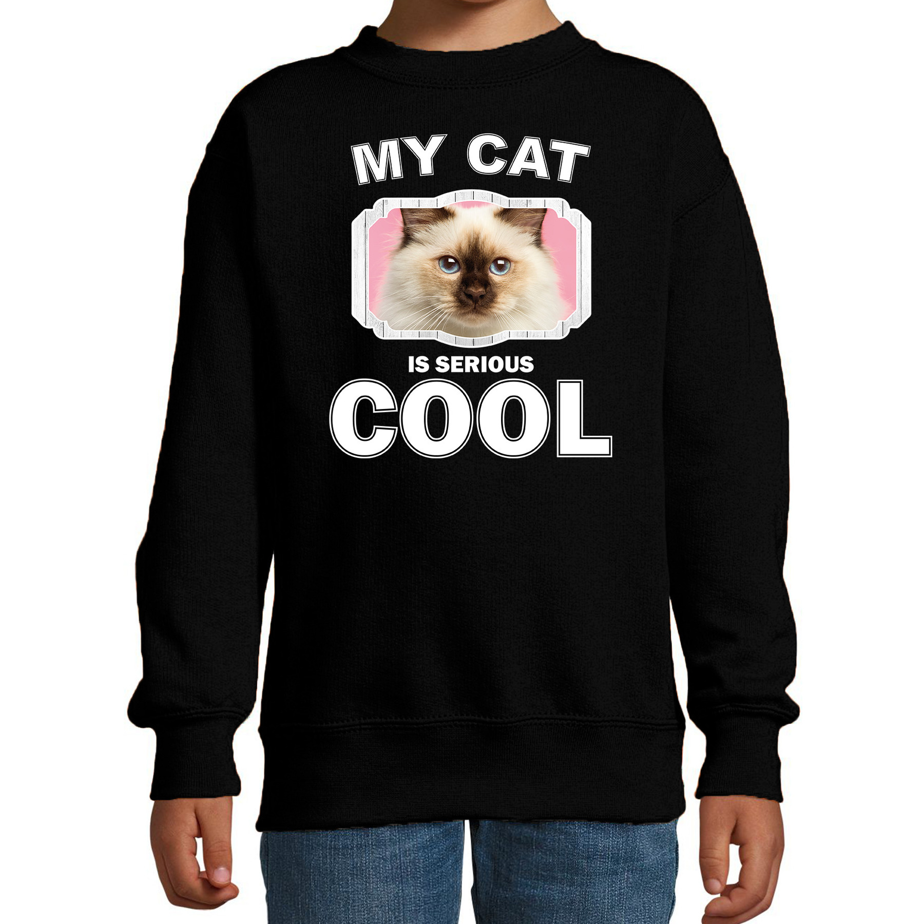 Rag doll katten trui-sweater my cat is serious cool zwart voor kinderen