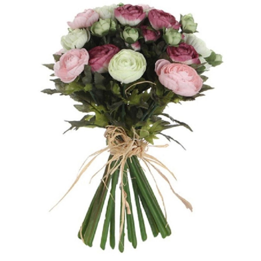 Ranunculus ranonkel zijde kunstbloemen kunstboeket roze 35 cm bruiloft-trouwerij-huwelijk