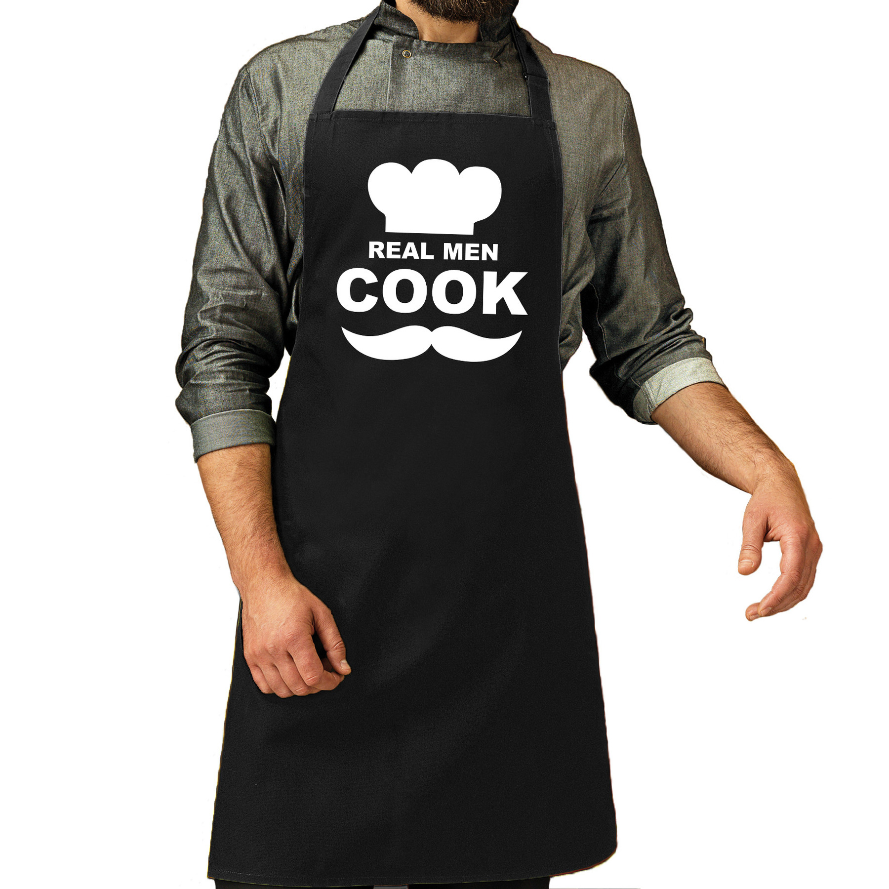 Real men cook bbq-barbecue cadeau katoenen schort zwart heren