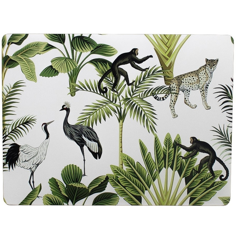 Rechthoekige placemat jungle print wit kurk 30 x 40 cm