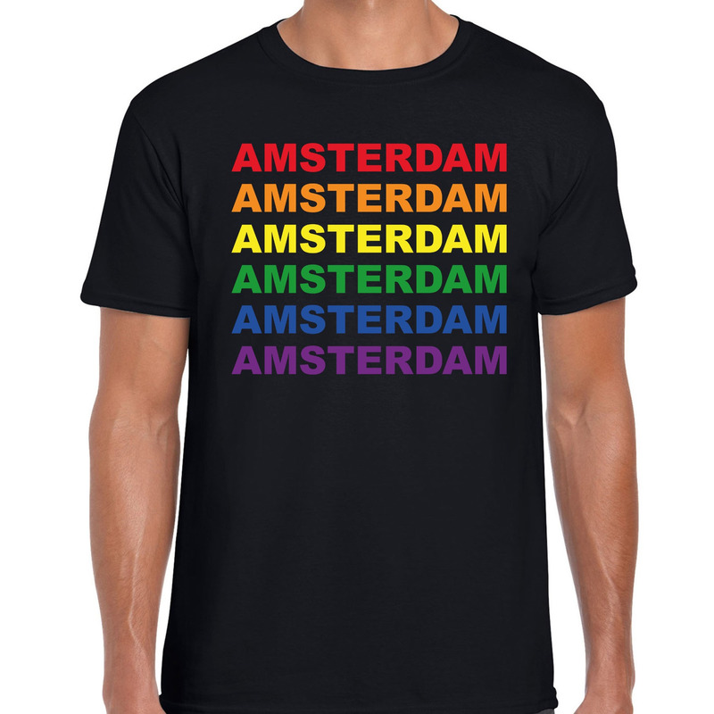 Regenboog Amsterdam gay pride zwart t-shirt voor heren