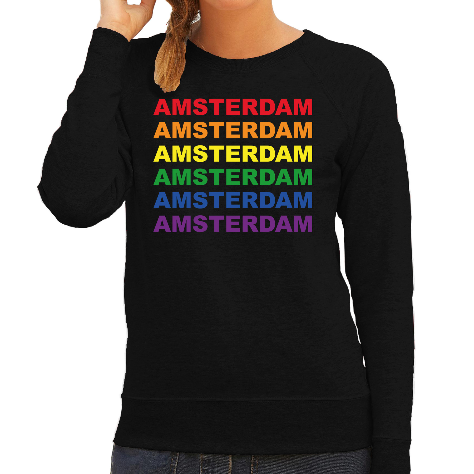 Regenboog Amsterdam gay pride zwarte sweater voor dames