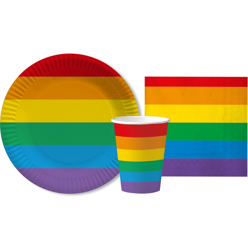 Regenboog thema huis versieren 10 borden-10 bekers-20 servetten