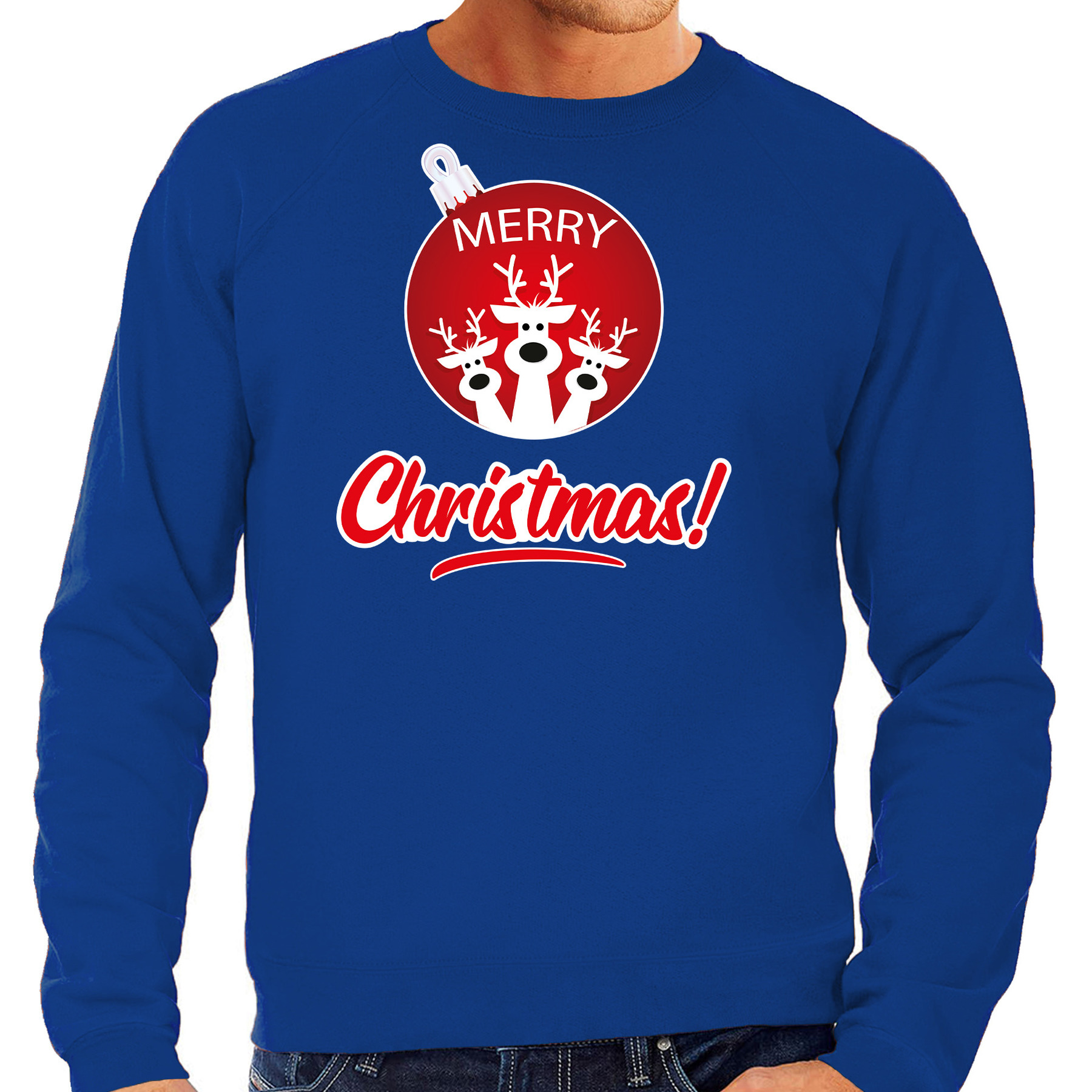 Rendier Kerstbal Kersttrui-Kerst outfit Merry Christmas blauw voor heren