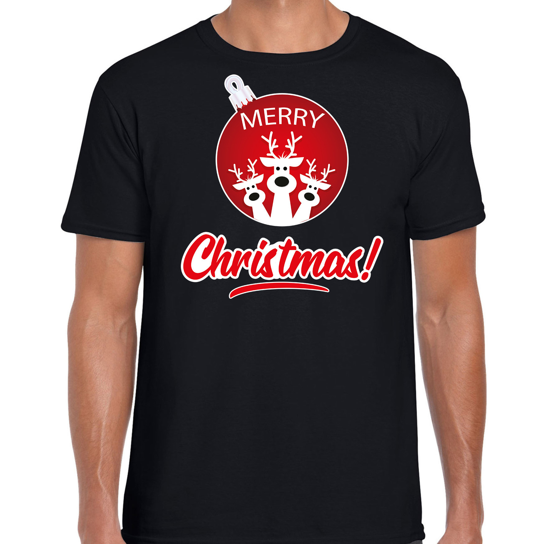 Rendier Kerstbal shirt-Kerst t-shirt Merry Christmas zwart voor heren