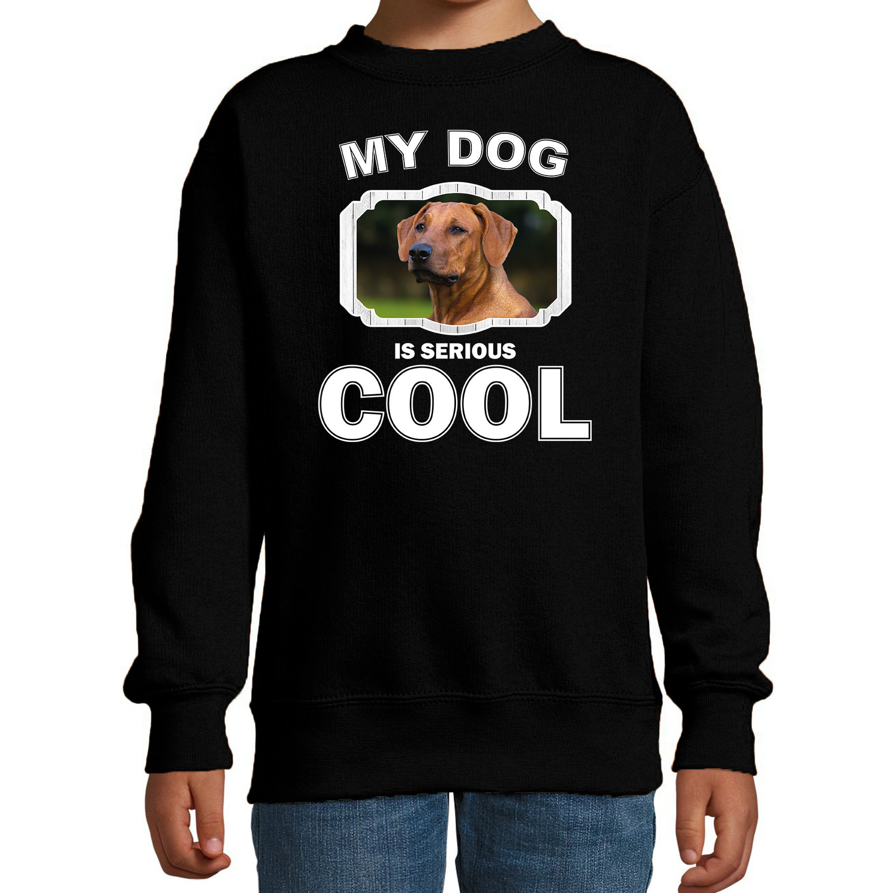 Rhodesische pronkrug honden trui-sweater my dog is serious cool zwart voor kinderen